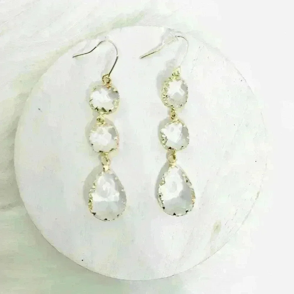 Crystal Clear Dangling Bezel Earrings